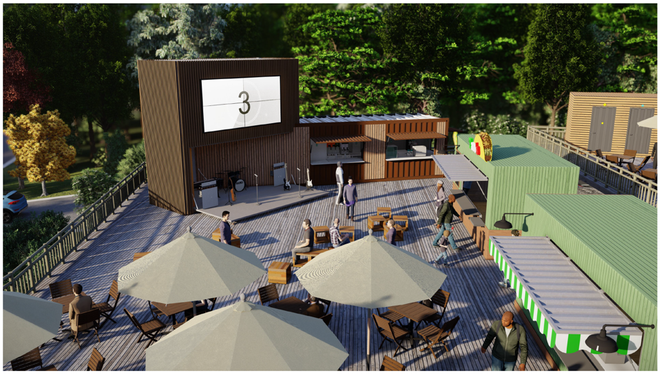 Shipping containers stacked at a port